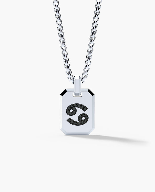 CANCER MINI ZODIAC Dog Tag Gold Pendant with 0.25ct Black Diamonds