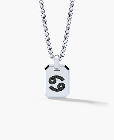 CANCER MINI ZODIAC Dog Tag Gold Pendant with 0.25ct Black Diamonds