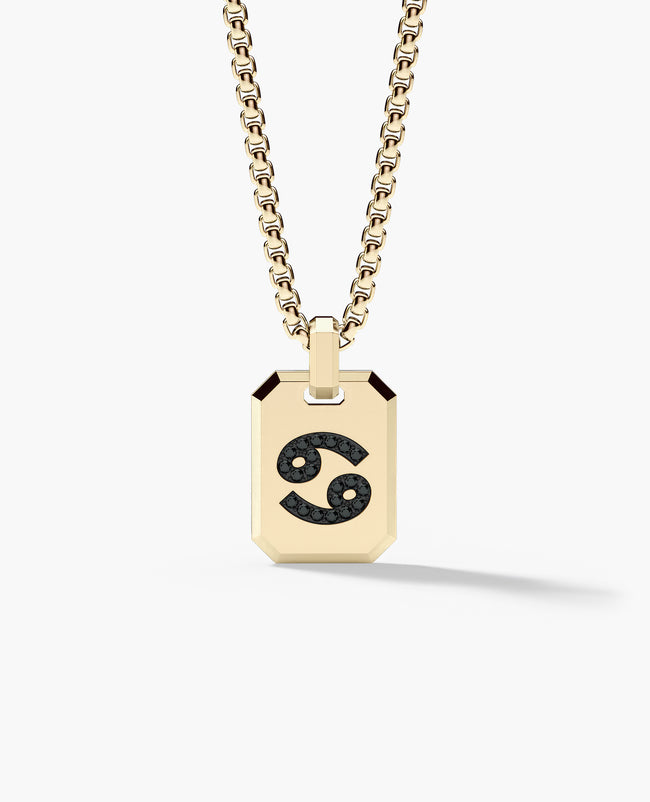 CANCER MINI ZODIAC Dog Tag Gold Pendant with 0.25ct Black Diamonds