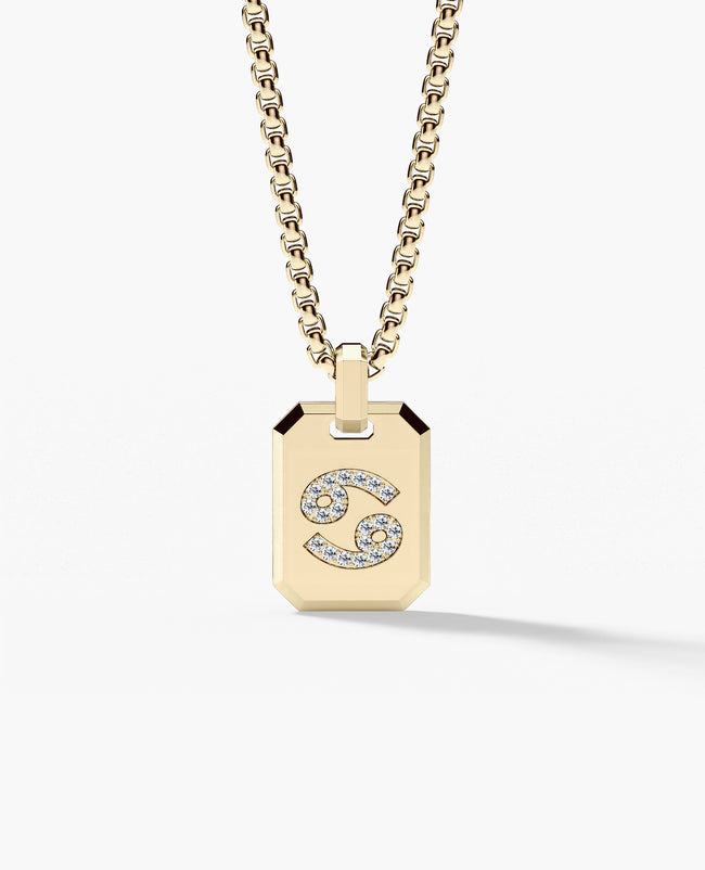 CANCER MINI ZODIAC Dog Tag Gold Pendant with 0.25ct Diamonds
