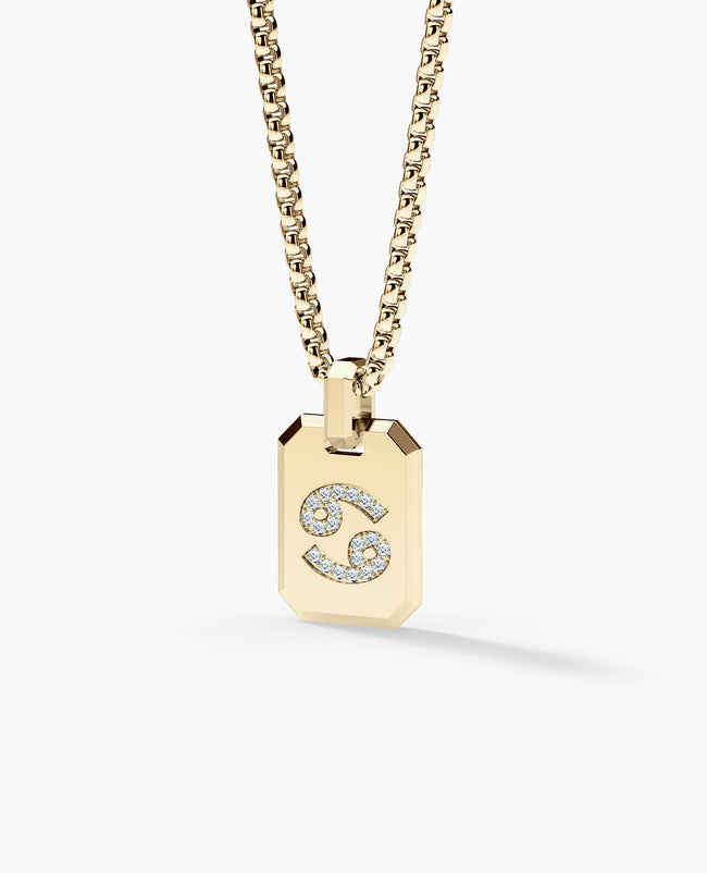 CANCER MINI ZODIAC Dog Tag Gold Pendant with 0.25ct Diamonds