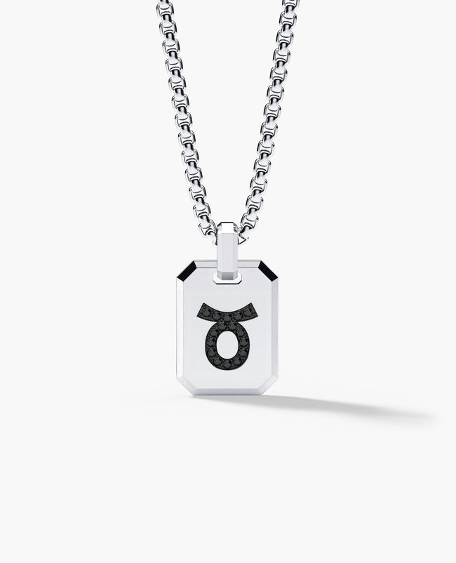 TAURUS MINI ZODIAC Dog Tag Gold Pendant with 0.25ct Black Diamonds
