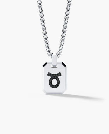 TAURUS MINI ZODIAC Dog Tag Gold Pendant with 0.25ct Black Diamonds