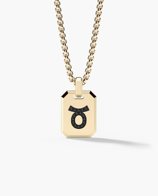 TAURUS MINI ZODIAC Dog Tag Gold Pendant with 0.25ct Black Diamonds