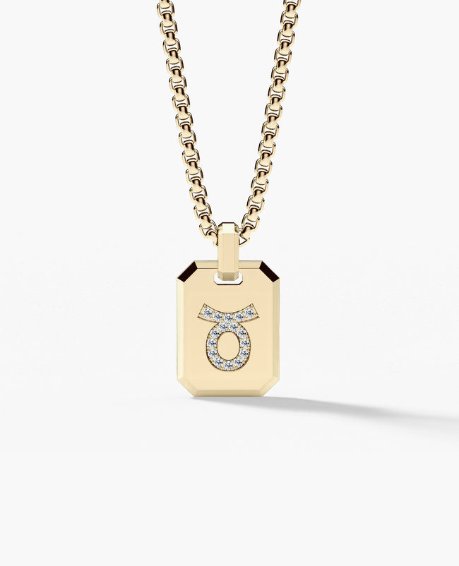 TAURUS MINI ZODIAC Dog Tag Gold Pendant with 0.25ct Diamonds