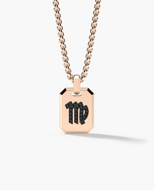 VIRGO MINI ZODIAC Dog Tag Gold Pendant with 0.25ct Black Diamonds