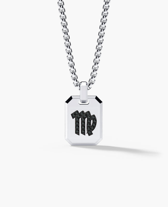VIRGO MINI ZODIAC Dog Tag Gold Pendant with 0.25ct Black Diamonds