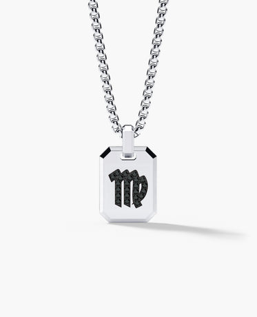 VIRGO MINI ZODIAC Dog Tag Gold Pendant with 0.25ct Black Diamonds