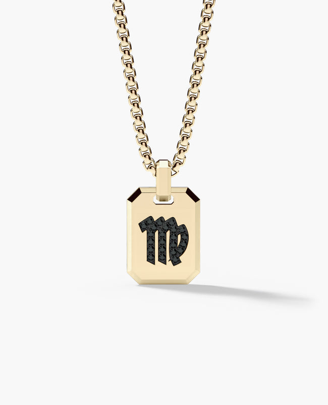 VIRGO MINI ZODIAC Dog Tag Gold Pendant with 0.25ct Black Diamonds