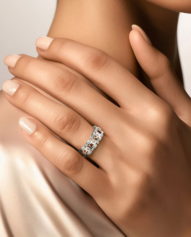 Tiffany & Co. Schlumberger Sixteen Stone Band Ring Platinum Diamonds 1 | QD  Jewelry