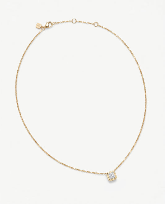 LODE Solitaire Bezel Set Floating Princess Cut Diamond Pendant Necklace