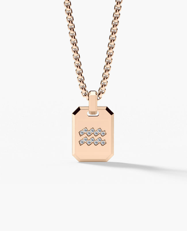 AQUARIUS MINI ZODIAC Dog Tag Gold Pendant with 0.25ct Diamonds