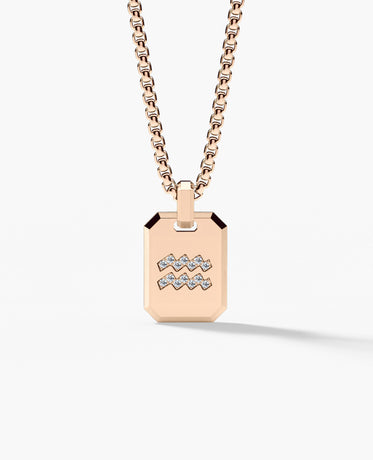 AQUARIUS MINI ZODIAC Dog Tag Gold Pendant with 0.25ct Diamonds