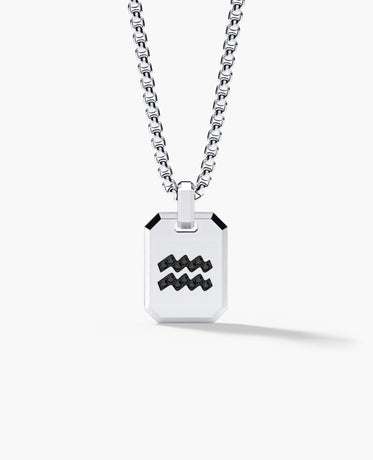 AQUARIUS MINI ZODIAC Dog Tag Gold Pendant with 0.25ct Black Diamonds