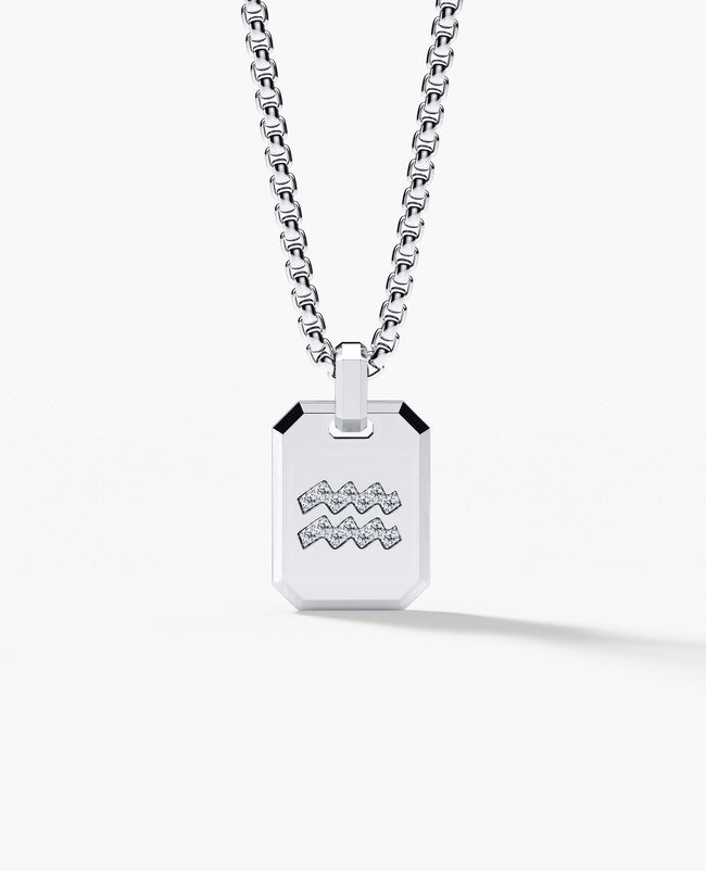 AQUARIUS MINI ZODIAC Dog Tag Gold Pendant with 0.25ct Diamonds