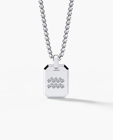AQUARIUS MINI ZODIAC Dog Tag Gold Pendant with 0.25ct Diamonds