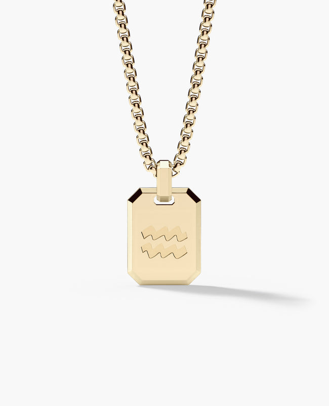 AQUARIUS MINI ZODIAC Dog Tag Gold Pendant