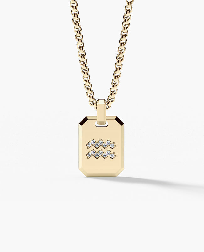 AQUARIUS MINI ZODIAC Dog Tag Gold Pendant with 0.25ct Diamonds