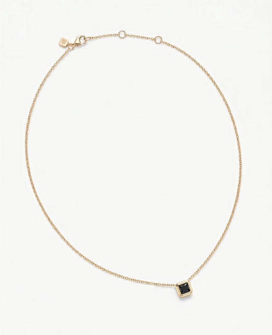 LODE Solitaire Bezel Set Floating Princess Cut Black Diamond Pendant Necklace