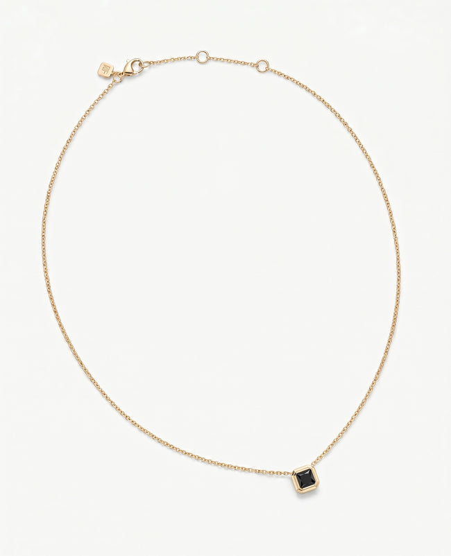 LODE Solitaire Bezel Set Floating Princess Cut Black Diamond Pendant Necklace