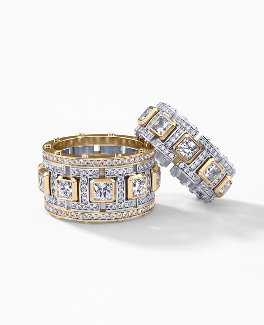 LA PAZ Two-Tone Gold Diamond Matching Wedding Band Set