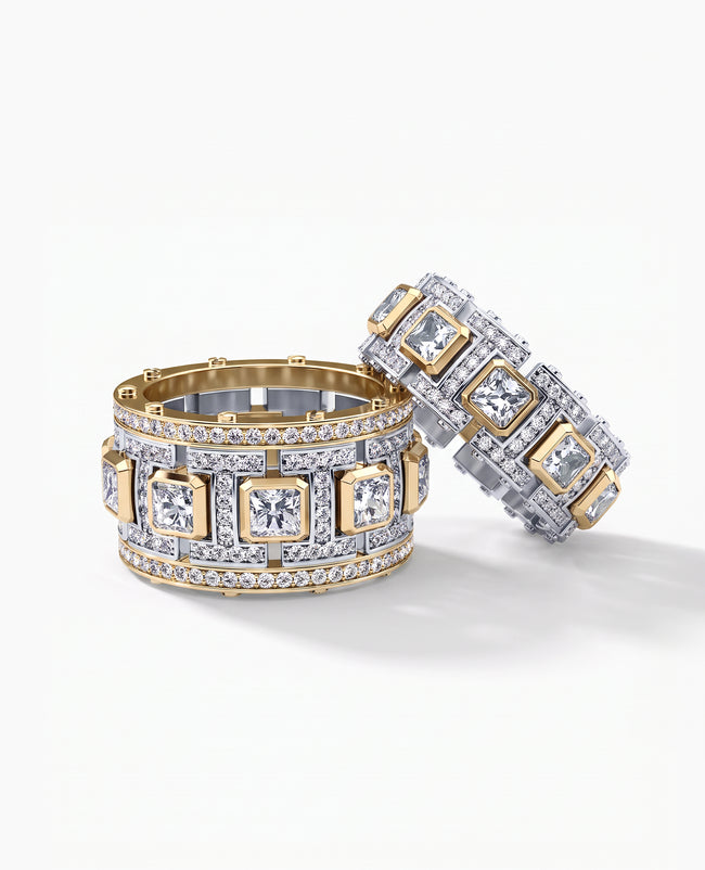 LA PAZ Two-Tone Gold Diamond Matching Wedding Band Set