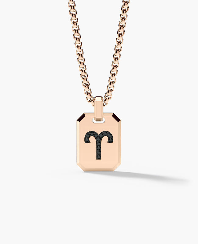 ARIES MINI ZODIAC Dog Tag Gold Pendant with 0.25ct Black Diamonds
