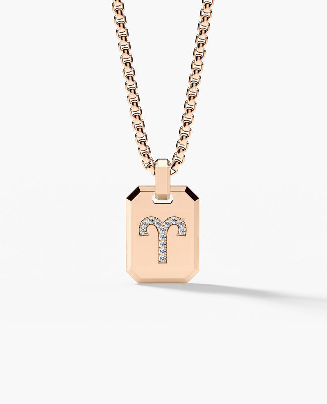 ARIES MINI ZODIAC Dog Tag Gold Pendant with 0.25ct Diamonds