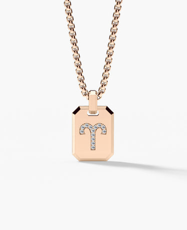 ARIES MINI ZODIAC Dog Tag Gold Pendant with 0.25ct Diamonds
