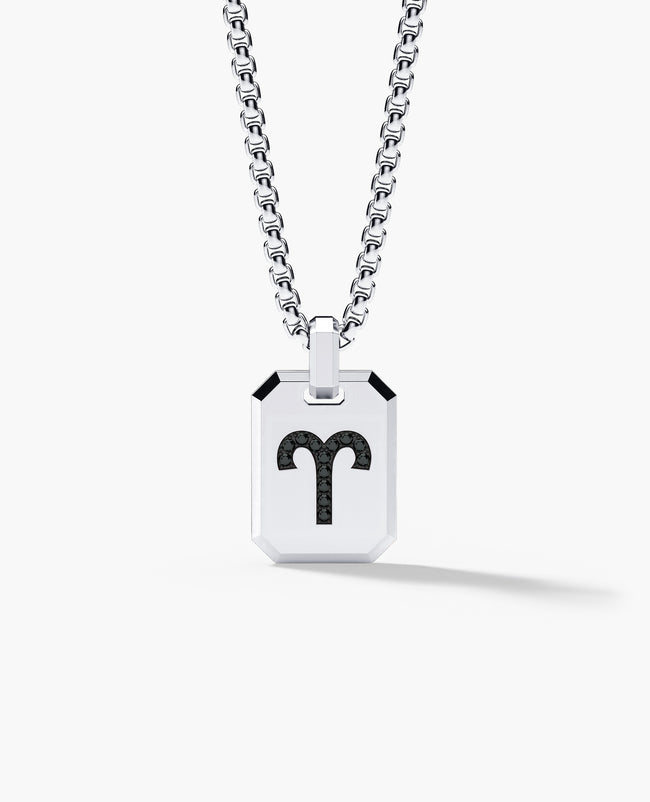 ARIES MINI ZODIAC Dog Tag Gold Pendant with 0.25ct Black Diamonds