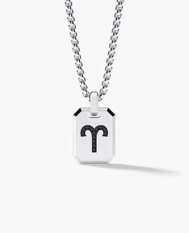 ARIES MINI ZODIAC Dog Tag Gold Pendant with 0.25ct Black Diamonds