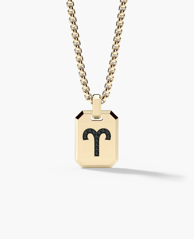 ARIES MINI ZODIAC Dog Tag Gold Pendant with 0.25ct Black Diamonds