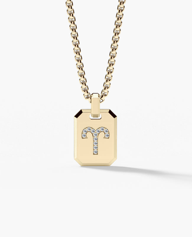 ARIES MINI ZODIAC Dog Tag Gold Pendant with 0.25ct Diamonds