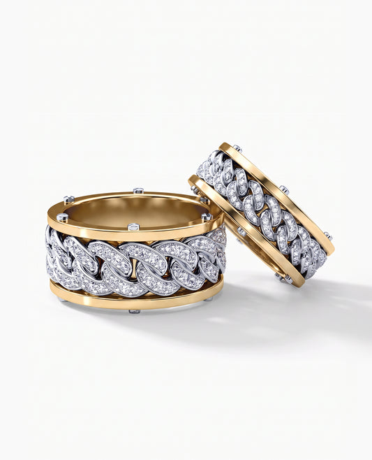 KENSINGTON Two Tone Gold Diamond Matching Wedding Band Set