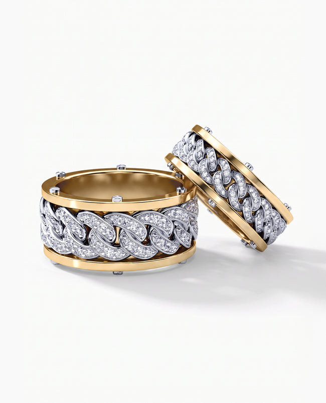 KENSINGTON Two Tone Gold Diamond Matching Wedding Band Set
