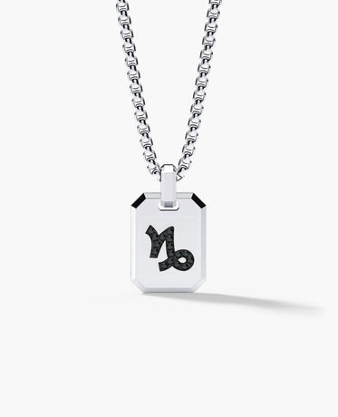 CAPRICORN MINI ZODIAC Dog Tag Gold Pendant with 0.25ct Black Diamonds