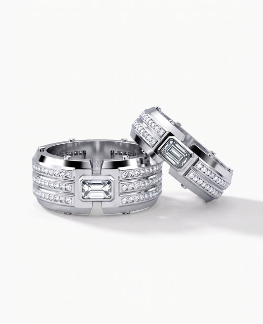 CLEBURNE Diamond Matching Wedding Band Set in Gold and Platinum