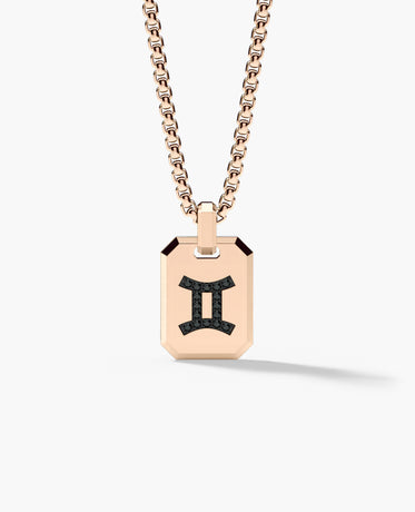 GEMINI MINI ZODIAC Dog Tag Gold Pendant with 0.25ct Black Diamonds