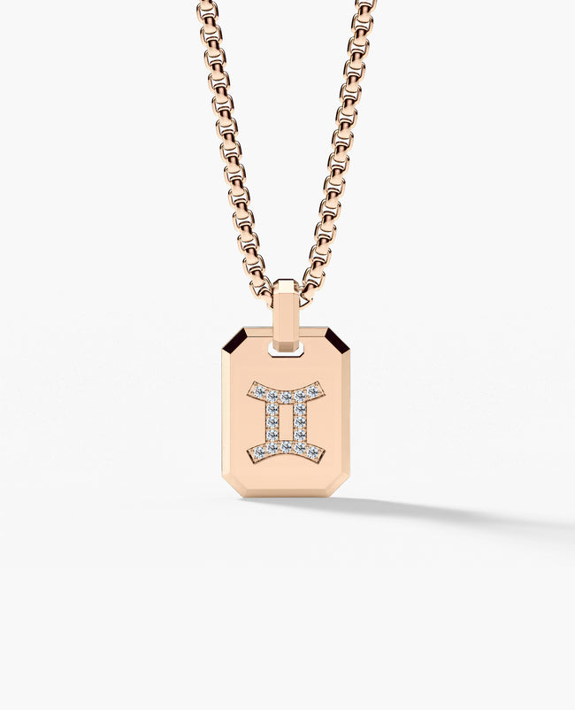 GEMINI MINI ZODIAC Dog Tag Gold Pendant with 0.25ct Diamonds