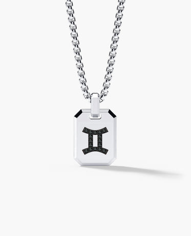 GEMINI MINI ZODIAC Dog Tag Gold Pendant with 0.25ct Black Diamonds