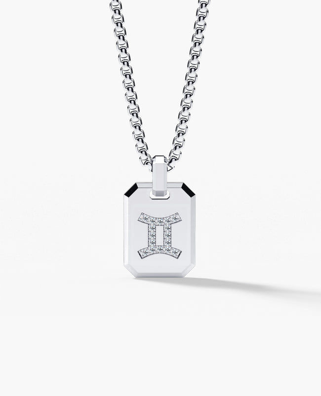 GEMINI MINI ZODIAC Dog Tag Gold Pendant with 0.25ct Diamonds