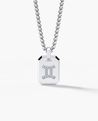 GEMINI MINI ZODIAC Dog Tag Gold Pendant with 0.25ct Diamonds
