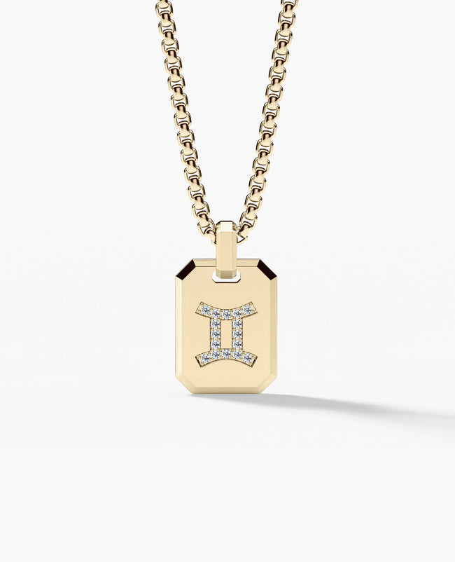 GEMINI MINI ZODIAC Dog Tag Gold Pendant with 0.25ct Diamonds