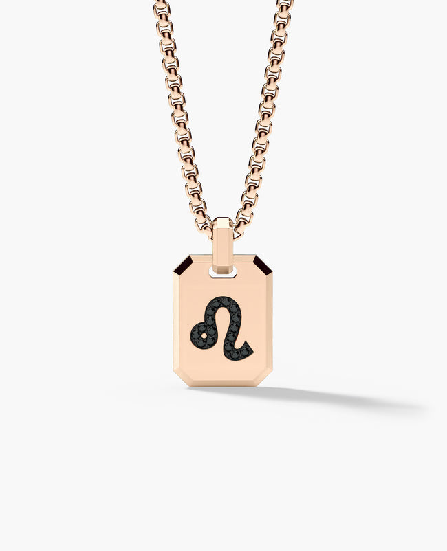 LEO MINI ZODIAC Dog Tag Gold Pendant with 0.25ct Black Diamonds