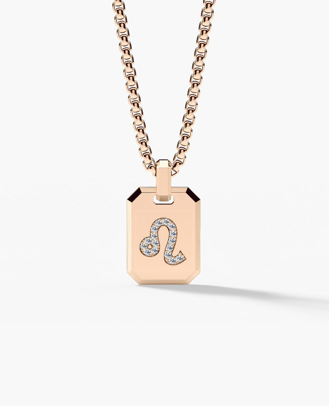 LEO MINI ZODIAC Dog Tag Gold Pendant with 0.25ct Diamonds