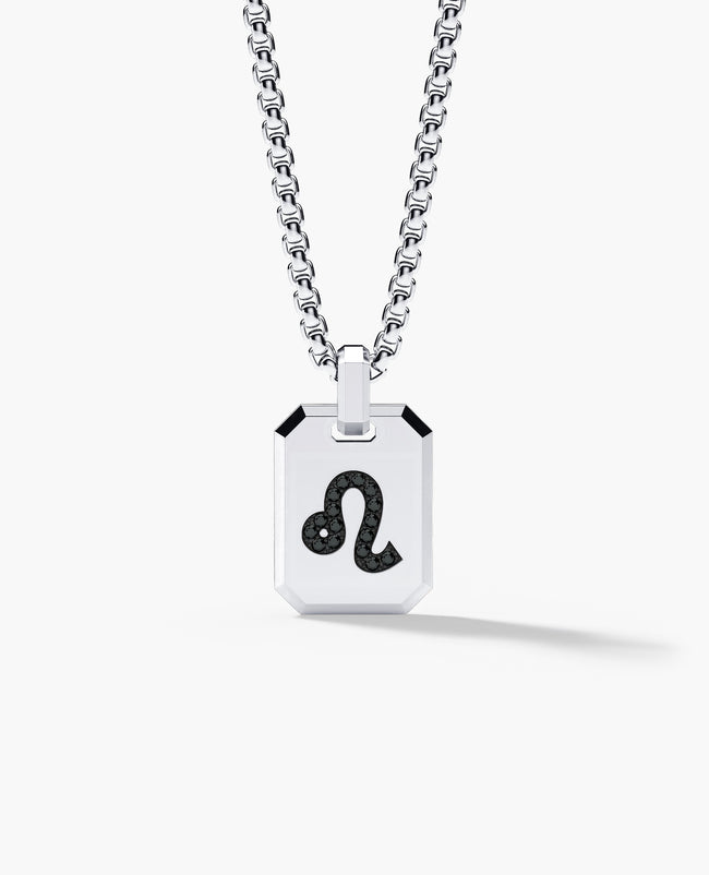 LEO MINI ZODIAC Dog Tag Gold Pendant with 0.25ct Black Diamonds