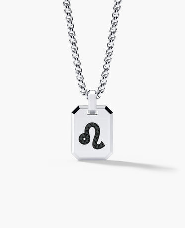 LEO MINI ZODIAC Dog Tag Gold Pendant with 0.25ct Black Diamonds