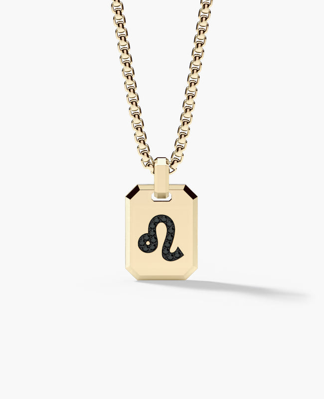 LEO MINI ZODIAC Dog Tag Gold Pendant with 0.25ct Black Diamonds