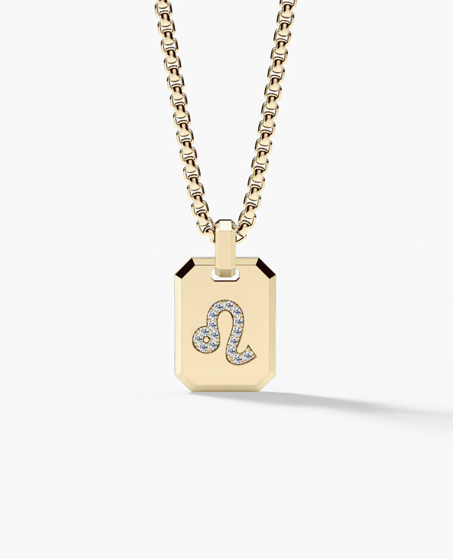 LEO MINI ZODIAC Dog Tag Gold Pendant with 0.25ct Diamonds