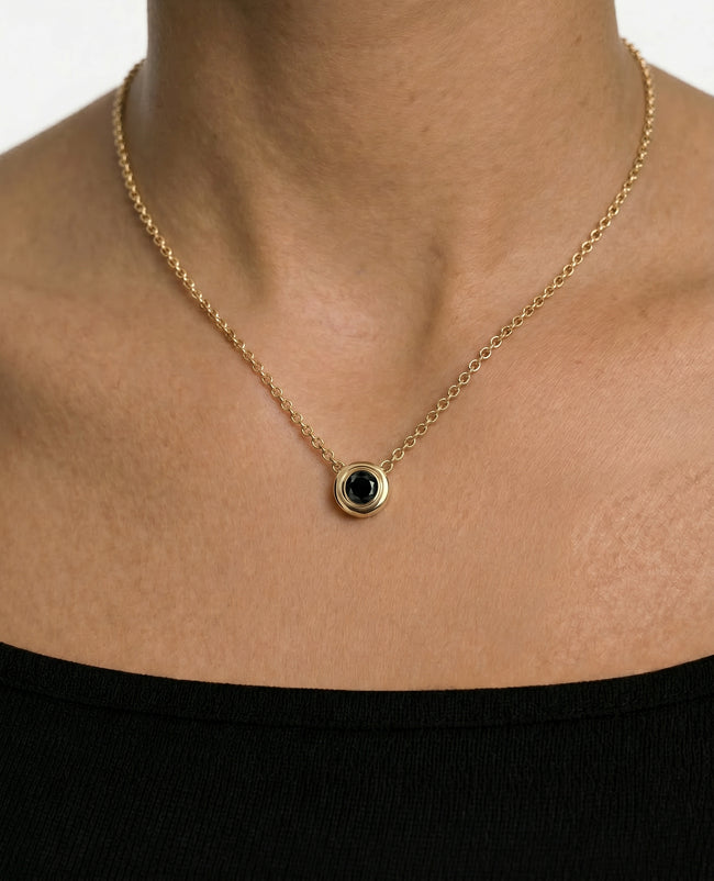 LODE Solitaire Bezel Set Floating Round Cut Black Diamond Pendant Necklace